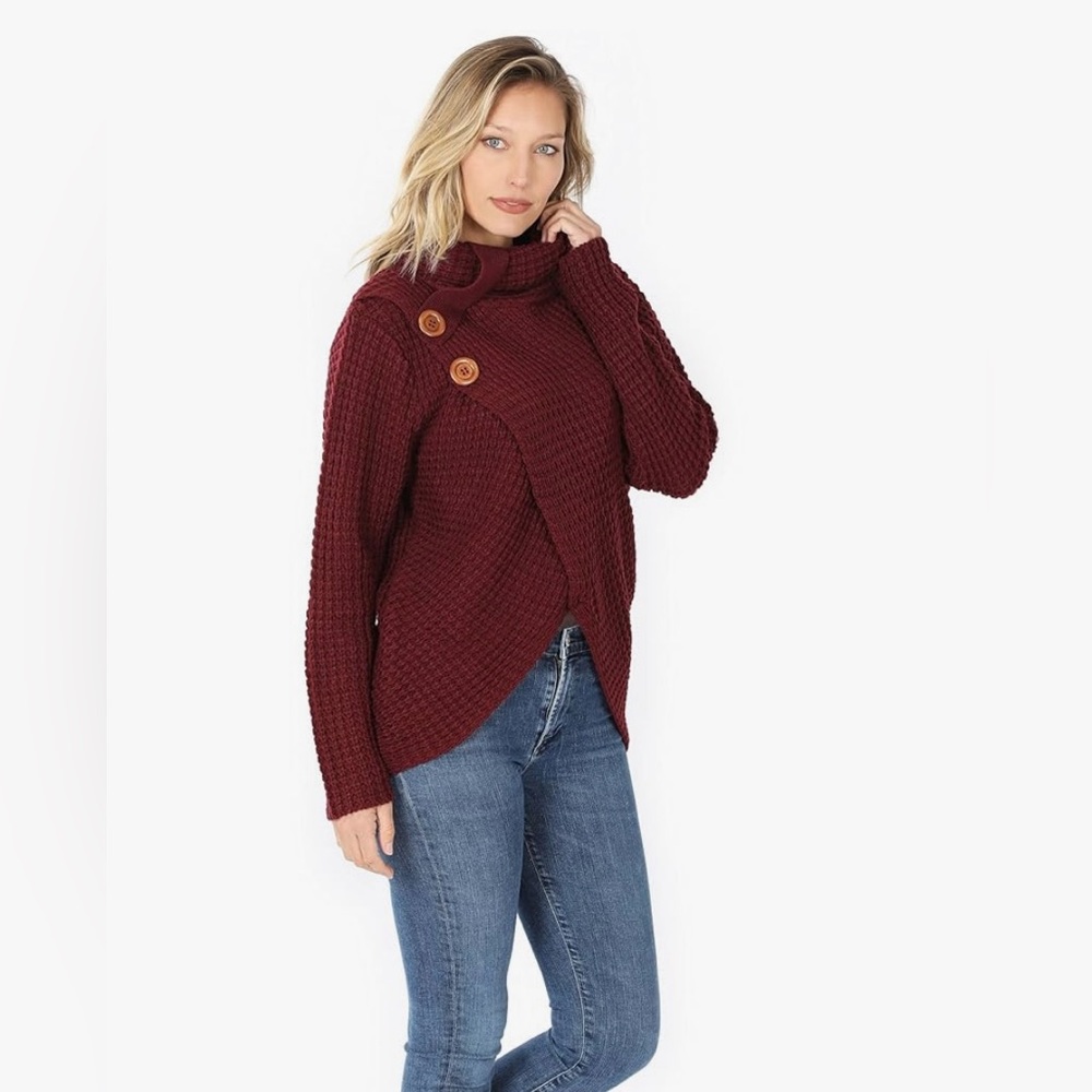 Panhandle Women’s Brown Asymmetric Hem LS Pull- On Knit Sweater Size L